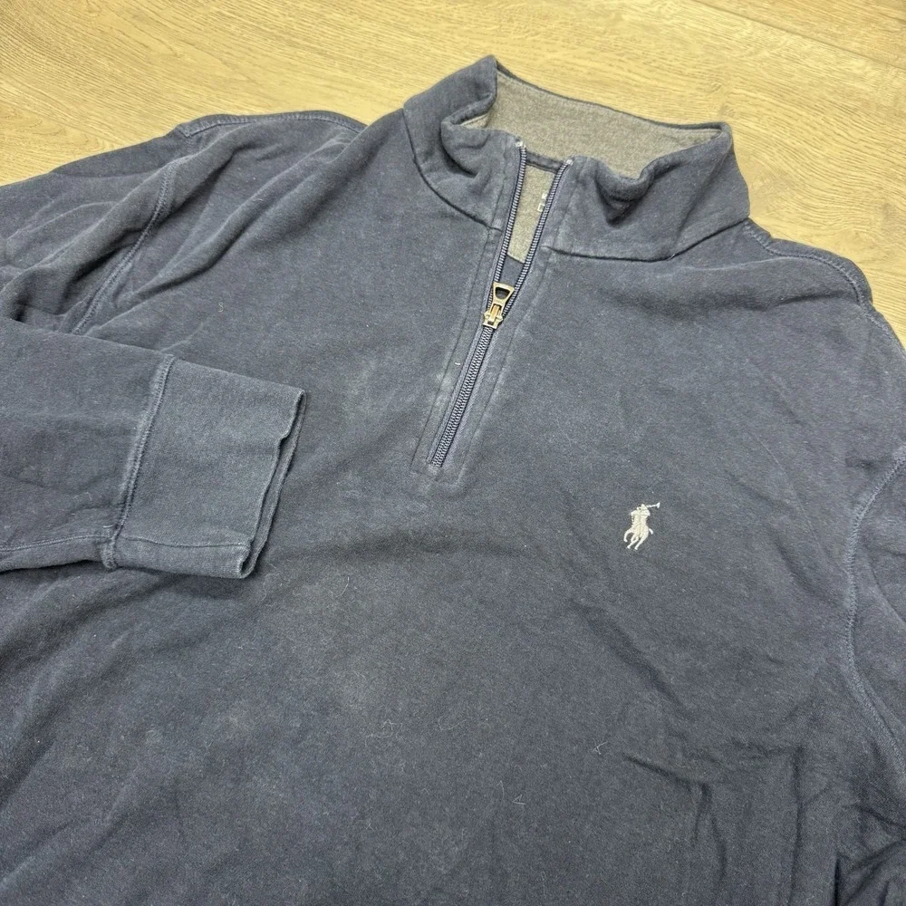 Polo Ralph Lauren Navy Blue 1/4 Zip‎ Pullover Men's Sz L FAIR Prep Matcha Casual